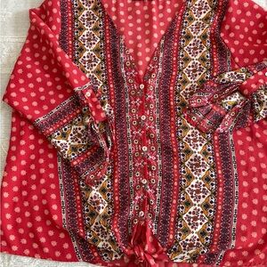 West Kei Red and White Patterned Blouse
